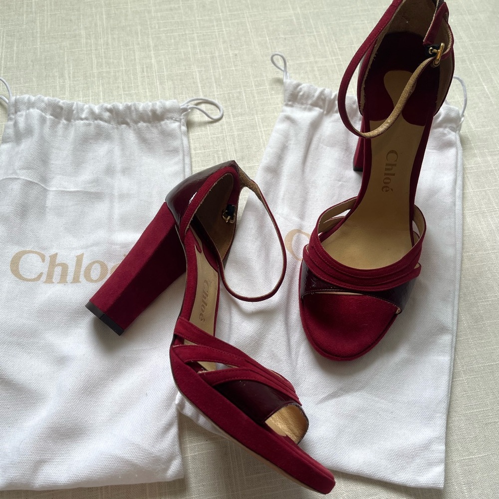 Chloé Burgundy Strappy Heels
